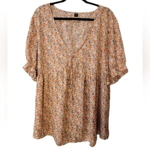 SHEIN Curve Floral Print Blouse Ruffled Short Sleeves